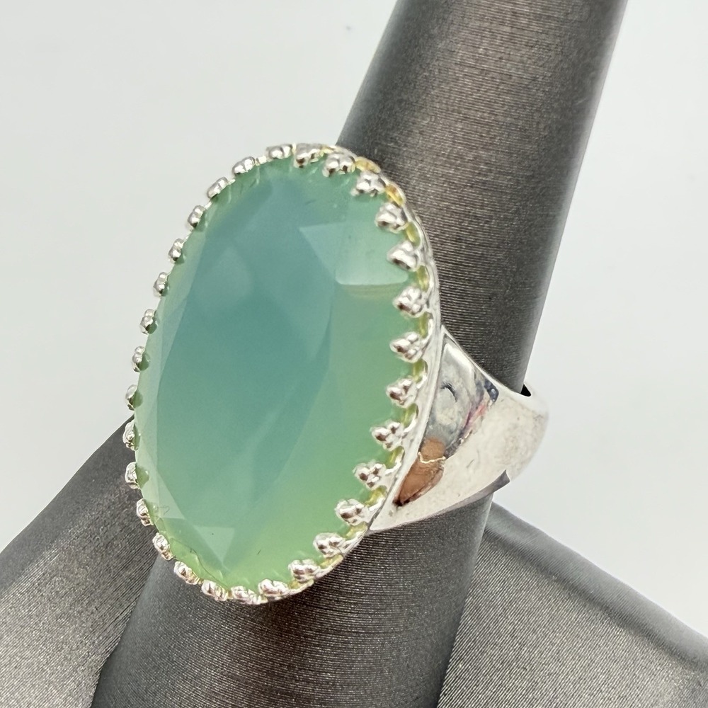 Vtg JCM 925 Sterling Silver Green Stone Ring Statement Size 7.25